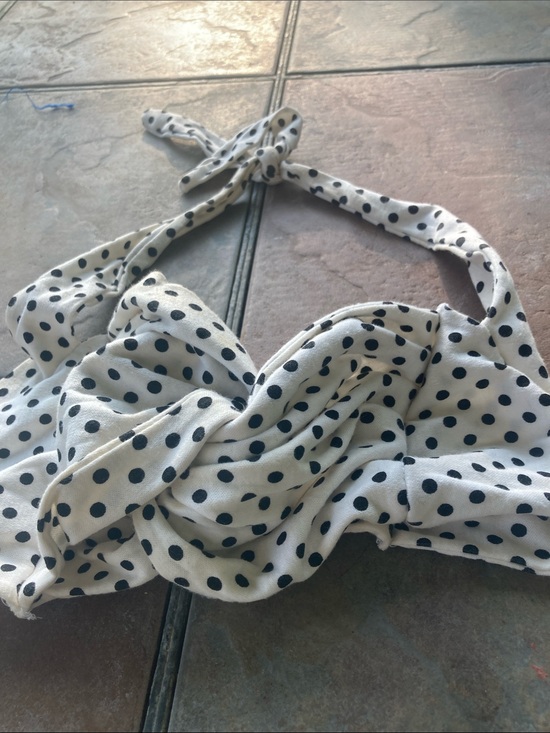 Tops - Y2K Vintage Polka Dot Halter Bikini Top - Black on White